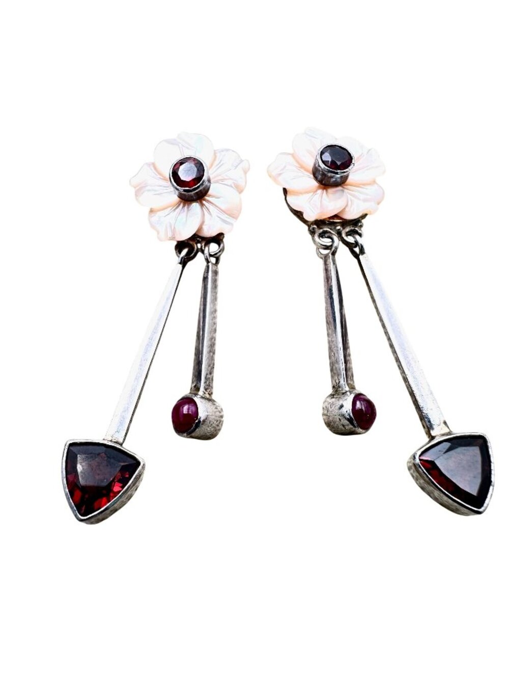 Sajen Pink Purple Gemstone Flower Chandelier Piered Sterling Silver Earrings